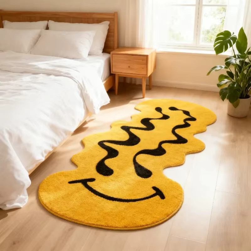 VIKAMA Abstrakter Teppich mit Smiley-Gesicht-Aufdruck in Gelb, rutschfest und schmutzabweisend für Wohnzimmer, Schlafzimmer und Flur - Bild 2