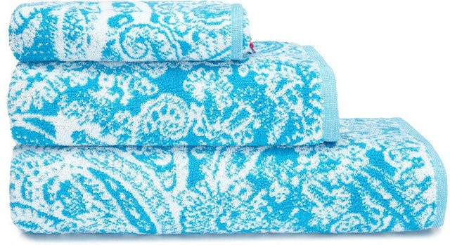 Bassetti Duschtuch Noto in Türkis aus 100% Baumwolle mit floralem Jacquard-Muster - Bild 1