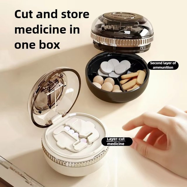 Medizin-Tablet-Splitter als präziser Pillenschneider mit Aufbewahrungsorganisator in Schwarz oder Weiß - Bild 1