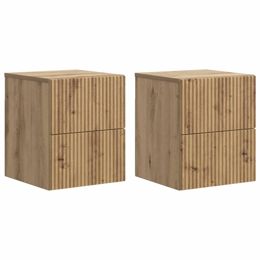 vidaXL Wandmontierter Nachttisch im Vintage-Stil aus Holzwerkstoff, 2er-Set, Eiche, Braun, B/T/H: 33 x 34,5 x 40 cm - Bild 2