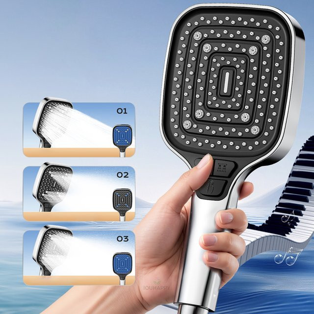 IOUHAPPY Hochdruck-Duschkopf-Set mit großem Panel, 3 Modi und Ein-Tasten-Stopp, wassersparendes Badezimmer-Zubehör - Bild 1