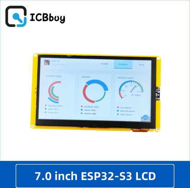 QSZNTEC ESP32-S3 Smart Display mit 7 Zoll RGB LCD TFT Modul, 8 MB PSRAM, 16 MB Flash, WiFi und Bluetooth, 800 x 480 Pixel, Gelb - Bild 1