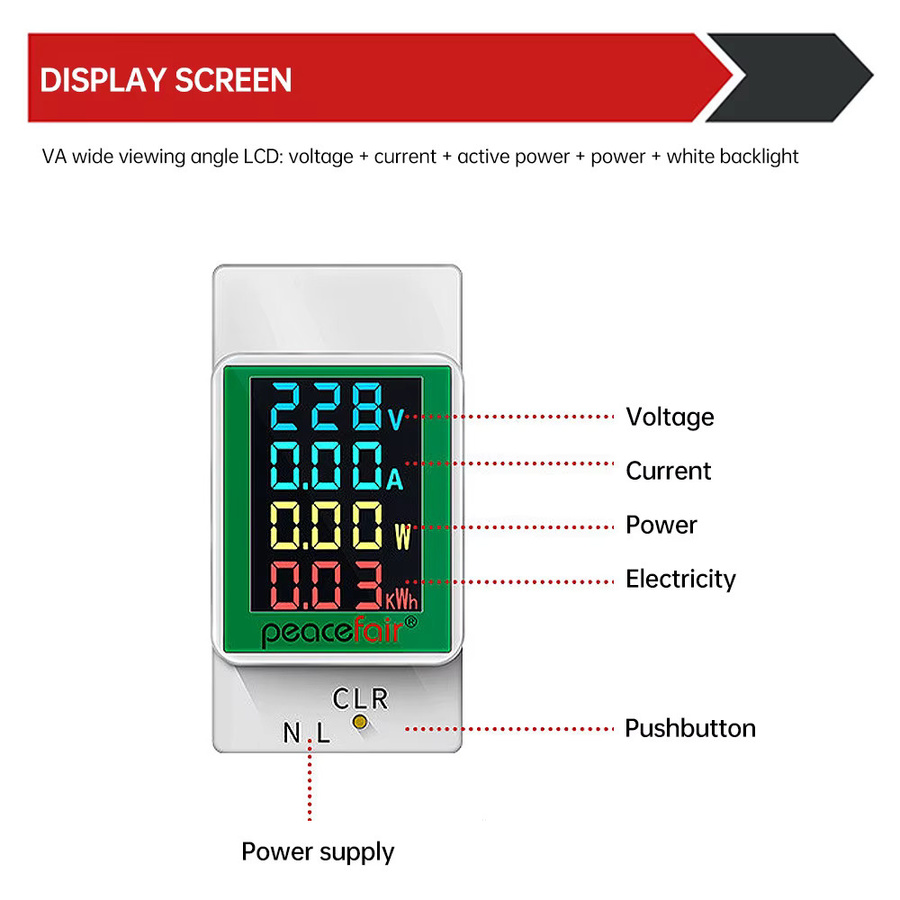 Gaqqee Digitales Energiemessgerät AC 50-300V/100A Wattmeter mit Voltmeter und Amperemeter in Schwarz und Weiß - Bild 3