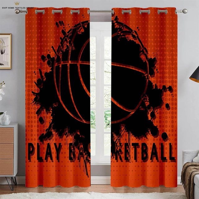 Yiran Furniture Vorhänge mit Basketball-Print in Orange, 2er-Set, halbtransparent, B: 50 cm, H: 130 cm - Bild 1