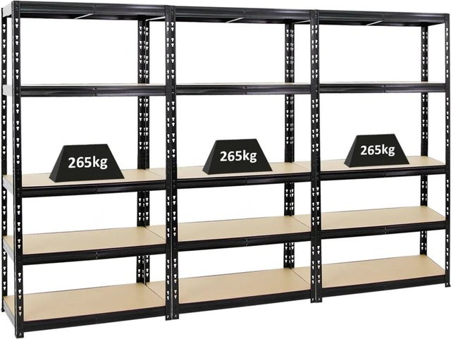 3x PROREGAL Schwerlastregal Tiger mit 5 Ebenen und verstellbaren Fachböden, Schwarz, H x B x T: 180 x 90 x 45 cm - Bild 1