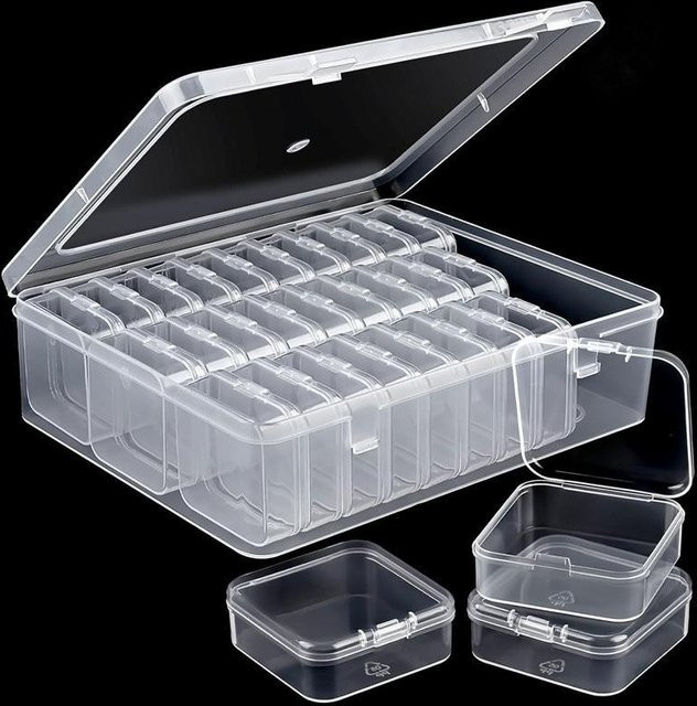 Eelhoe Mini-Schmuckbox mit 30 Fächern aus transparentem Kunststoff als Organizer für Perlen, Ringe und Bastelzubehör, B/T/H: 22,5 x 6,0 cm - Bild 1