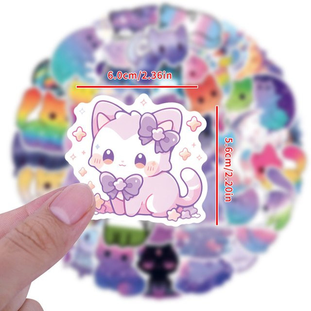 Charile Kawaii Bunte Starry Sky Katze Cartoon Aufkleber, Set aus 10, 30 oder 55 Stück - Bild 1