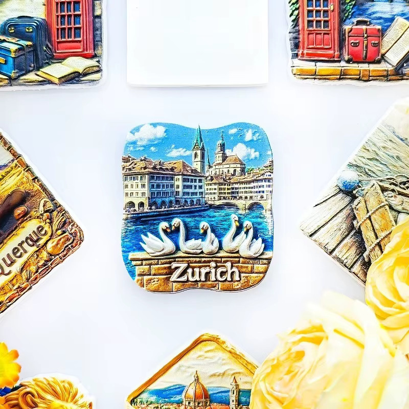 BearPaw Kühlschrankmagnet Zürich Old Town Swan in Multicolour mit 3D Limmat River Motiv als historisches Schweizer Souvenir - Bild 2