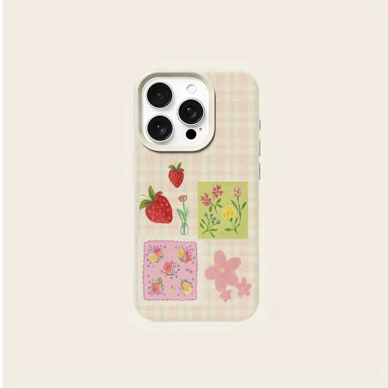 Handyhülle mit Erdbeerkaromuster für Apple iPhone 17, 16, 15 Pro, Pro Max, Plus in Beige und Multicolour - Bild 4