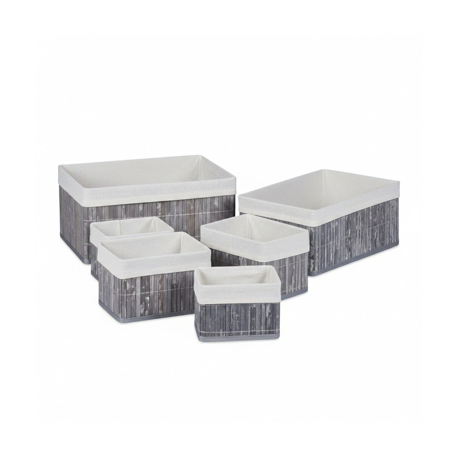 Relaxdays Aufbewahrungskorb aus Bambus in Grau, 6er Set, B/T/H: 35 x 17 x 25 cm - Bild 2