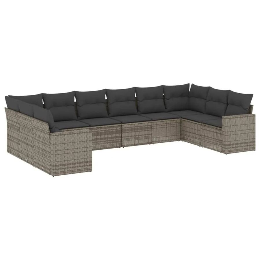 vidaXL 10-tlg. Garten-Sofagarnitur in L-Form aus Poly Rattan und Metall, Grau mit Kissen und abnehmbaren Bezügen - Bild 2