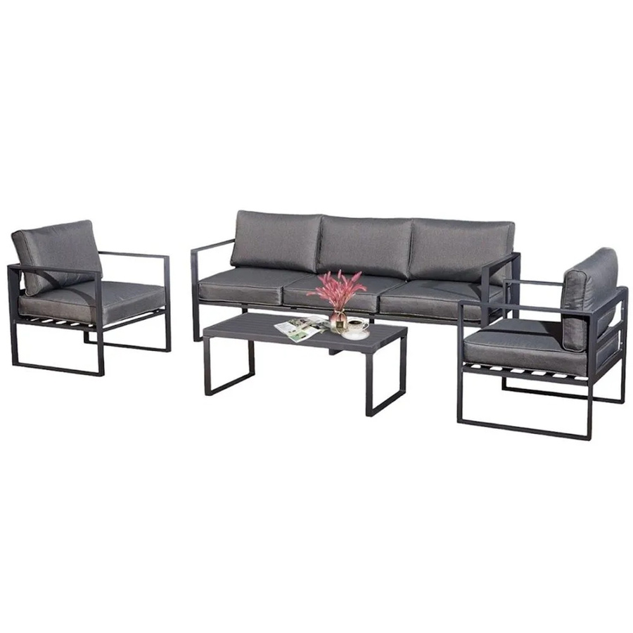 Jet-Line Gartenmöbel Lounge-Set Kreta II anthrazit 4-teilig mit Aluminiumrahmen und Polsterkissen - Bild 2