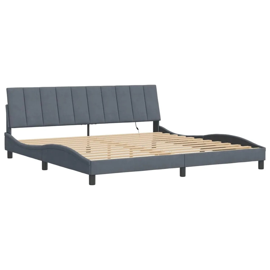 vidaXL Bettgestell Hanko mit LED-Unterbettbeleuchtung und USB-Ladeport aus Samt in Dunkelgrau, B/T/H: 200 x 205 x 74,5 cm - Bild 2