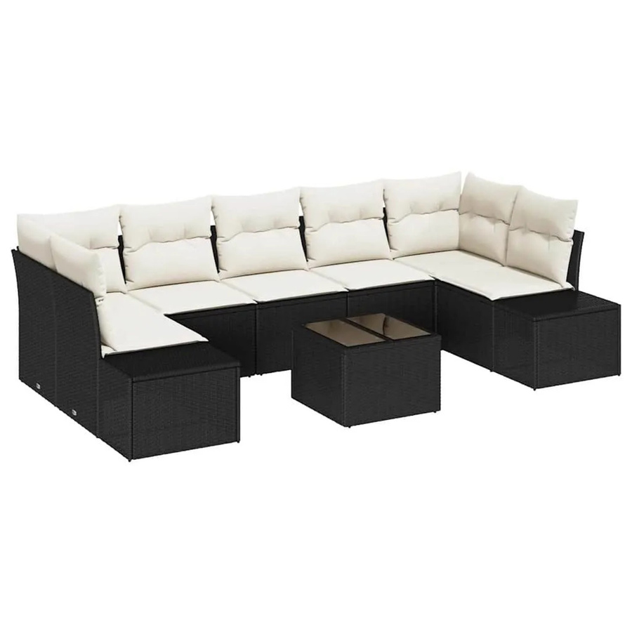 vidaXL Garten-Sofa-Set 8-teilig aus Polyrattan in Schwarz mit beigen Polstern und Couchtisch für Terrasse und Balkon - Bild 2