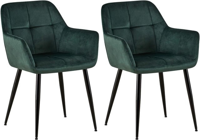 DELUKE 2er Set Esszimmerstühle POFAR aus Samt in Grün, B/T/H: 56,5 x 61 x 84 cm - Bild 1