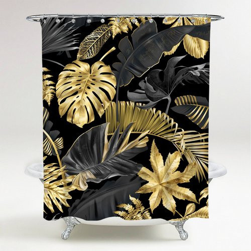Sanilo Duschvorhang Golden Leaves in Gold mit floralem Muster, B/H: 180 x 200 cm - Bild 1
