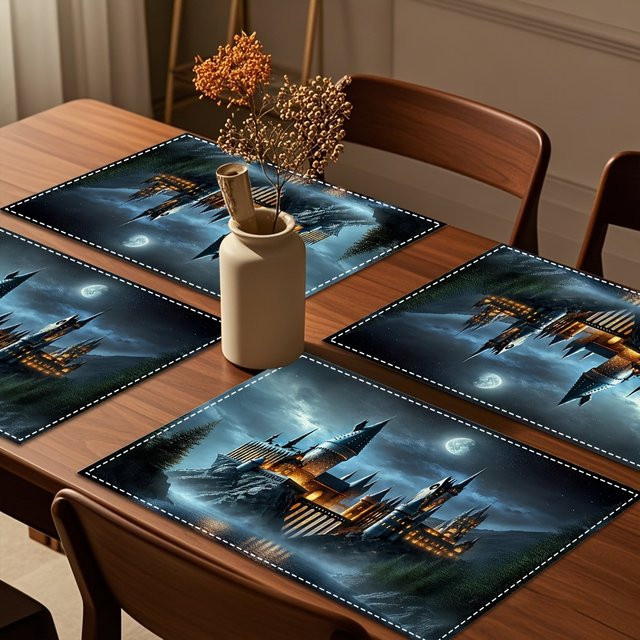 VIKAMA 4er Set Matte Tischsets Mondlicht Blau für romantische Abendessen im Restaurant oder zu Hause - Bild 1