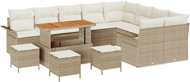 vidaXL 13-teiliges Garten-Sofa-Set aus Polyrattan und Akazienholz mit beigen Kissen - Bild 1