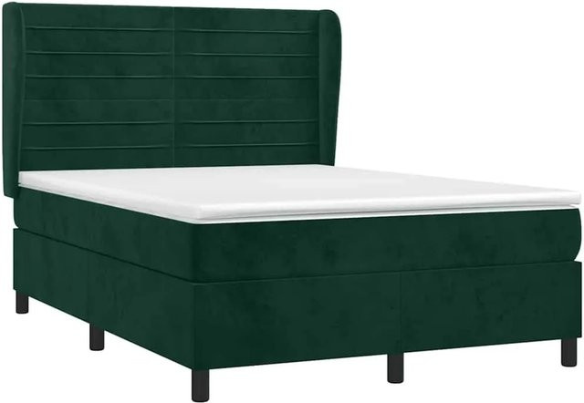 vidaXL Boxspringbett mit Matratze in Dunkelgrün aus Samt, Hybrid-Design mit Taschenfederkern, B/T: 140 x 200 cm - Bild 1