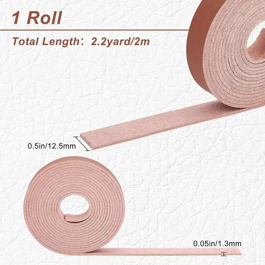 Braunes Echtleder-Band für DIY-Handwerk mit einseitiger Flachschnur, Breite: 1,27 cm, Länge: 200,66 cm - Bild 1