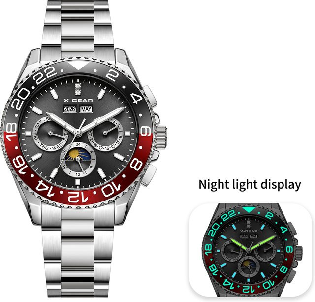 X-GEAR Armbanduhr Herren, Automatik, Edelstahl, Keramik-Lünette, Schwarz - Bild 1