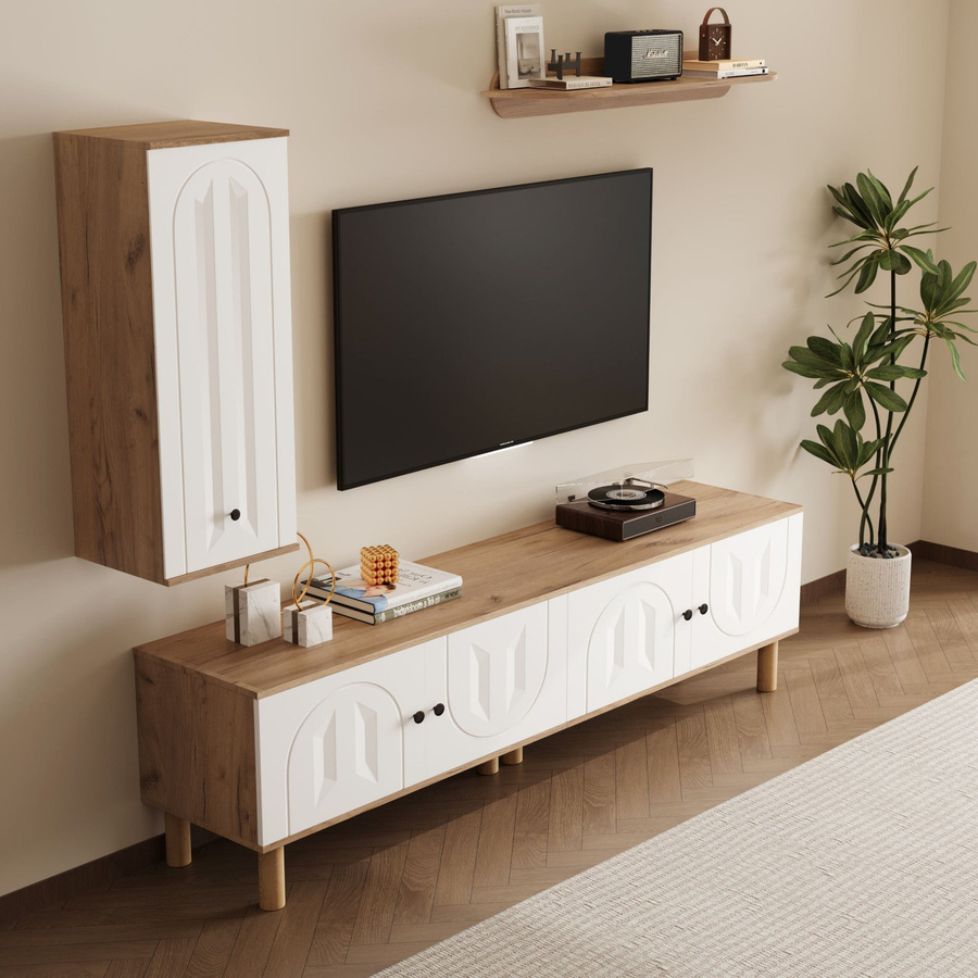 3-teilige moderne Wohnwand aus Holz bestehend aus Lowboard, Wandboard und Highboard in Multicolour Matt - Bild 2