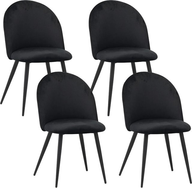 Albatros 4er Set Esszimmerstühle CAPO in Schwarz mit Samt-Bezug und gesteppter Polsterung im Vintage Design - Bild 1