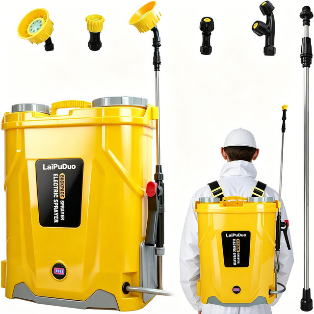 LaiPuDuo Akku-Rückensprühgerät 20L Gelb, Elektrisches Gartensprühgerät mit 100PSI und 4 Düsen, kompatibel mit Dewalt 20V Akku - Bild 1