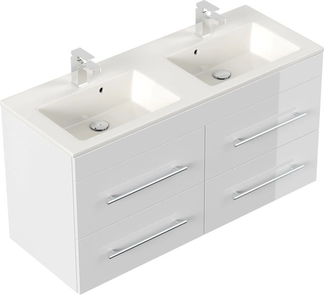Posseik Badmöbel Homeline Weiß Hochglanz mit Soft-Close-Türen und Keramikwaschbecken Breite: 120 cm - Bild 1