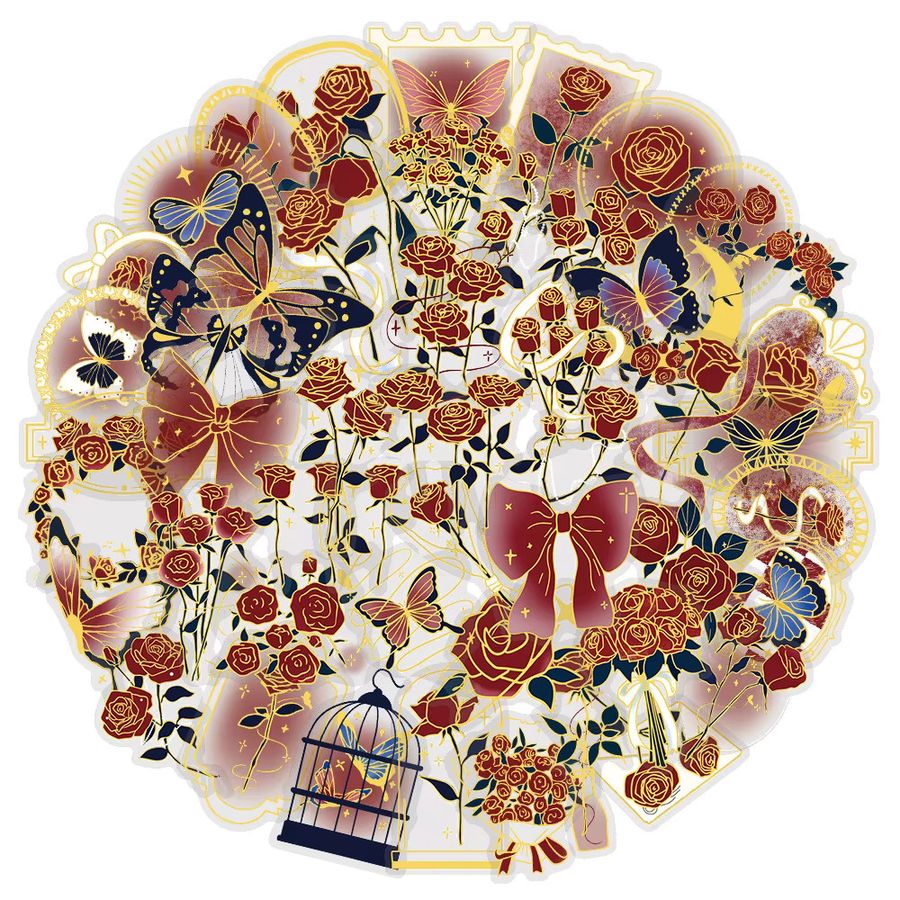 Charile Vintage Rose Kunst Aufkleber mit floralem Design und Vergoldung, transparent, multicolor - Bild 2