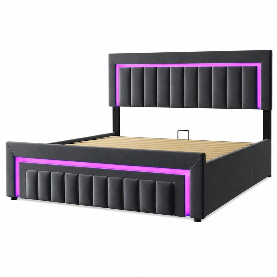 okwish Polsterbett mit LED-Beleuchtung und Schubladen in Grau, B/T: 160 x 200 cm - Bild 2