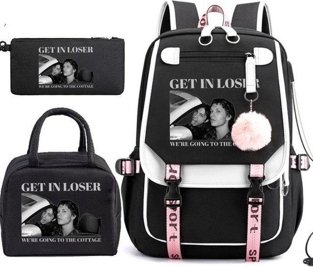 3-teiliges Schulrucksack-Set in Schwarz aus Oxford-Stoff mit großem Fassungsvermögen, Schultergurt und Federmäppchen - Bild 1