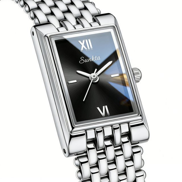 SUNKTA Armbanduhr Quarz, Edelstahl, Eckig, Silber, Damen - Bild 1