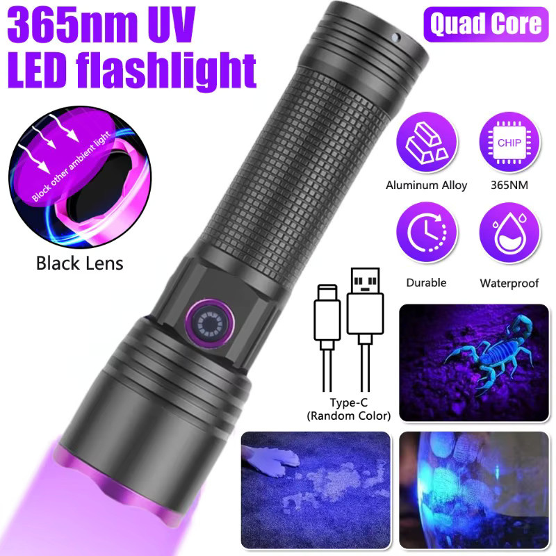 ASORT UV-LED-Taschenlampe mit 80 W und 365 nm für Inspektionen, Harz und Detektion, Schwarz - Bild 4