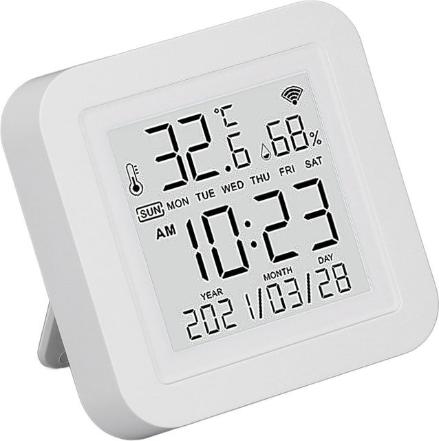 OutsideWorld Smart Home Temperatur- und Feuchtigkeitssensor mit App-Steuerung, drahtloses digitales Hygrometer für den Innenbereich, Weiß - Bild 1