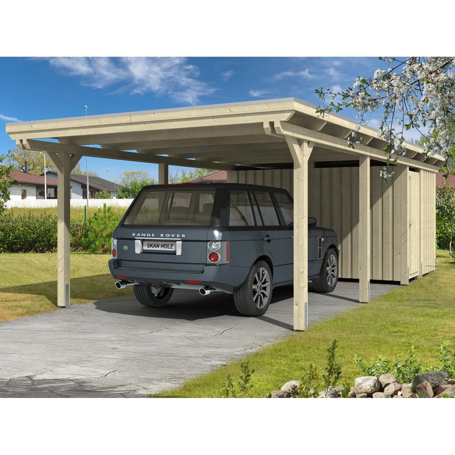 Skan Holz Carport Emsland mit Abstellraum in Natur und Beige, B/T: 404 x 846 cm, Firsthöhe: 242 cm - Bild 2