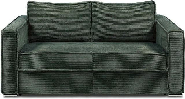 Vente-unique Schlafsofa Loreto in Tannengrün mit Cord-Bezug und Schaumstofffüllung, Breite: 195 cm - Bild 1