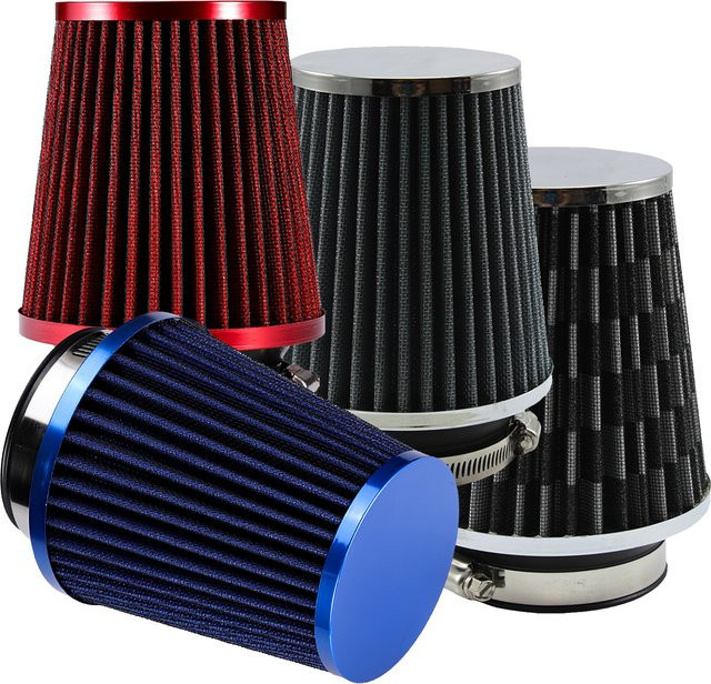 RIAYOOE Universeller High-Flow Kaltlufteinlassfilter für das Ansaugrohr des Automotors, waschbar, rot/blau/Carbon/Splitter, Durchmesser: 76 mm - Bild 1