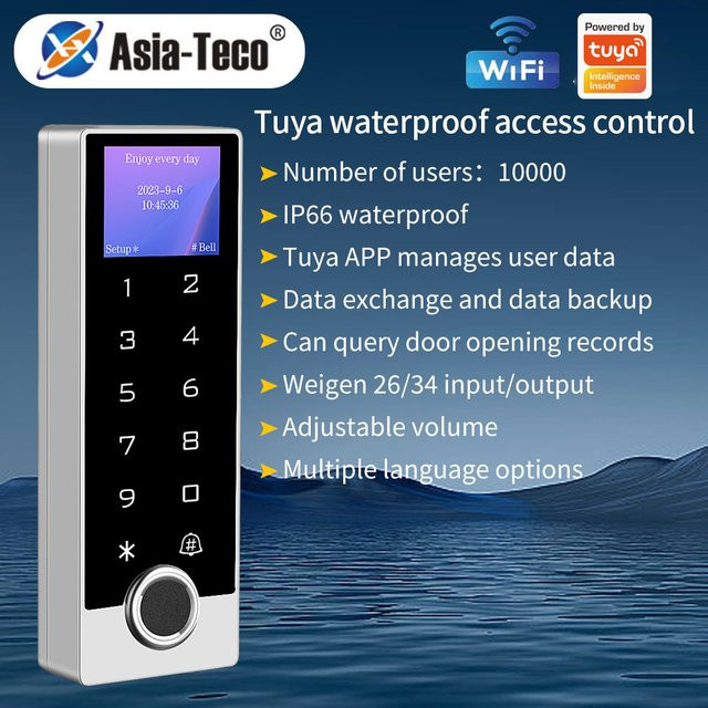 Asia-Teco Multifunktionale Fingerabdruck-Zugangskontrolle mit LCD-Bildschirm, IP66 wasserdichte WLAN-Tastatur aus Zinklegierung mit Tuya-App-Steuerung - Bild 1