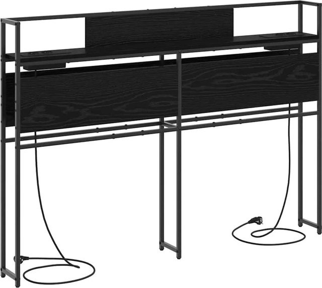 vidaXL Stauraum-Kopfteil in Schwarz und Eichen-Optik mit integriertem Regal und USB-Ladeport, Breite: 160 cm - Bild 1