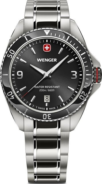 Wenger Herrenuhr, Quarz, Edelstahl, Schwarz, 40 mm, 20 ATM - Bild 1