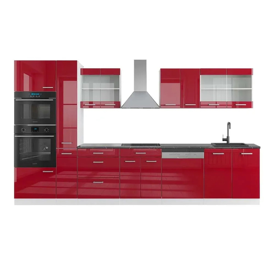 Vicco R-Line Küchenzeile Bordeaux Hochglanz Weiß mit Hochschrank Anthrazit Breite: 350 cm - Bild 2