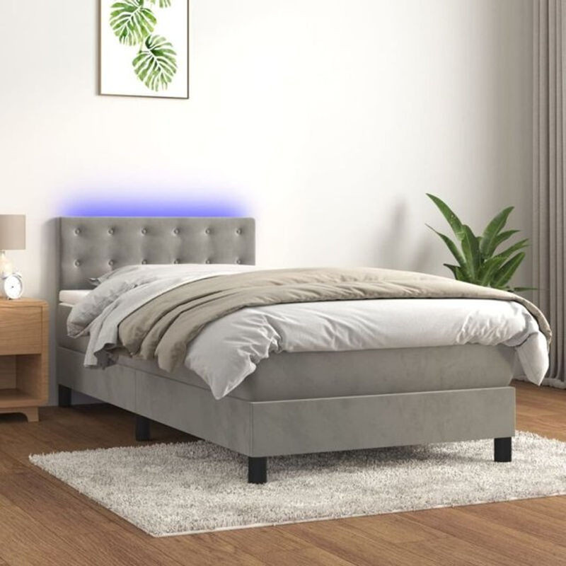 Vidaxl Boxspringbett mit Matratze aus Samt in Hellgrau B/T/H: 90 x 190 cm - Bild 1