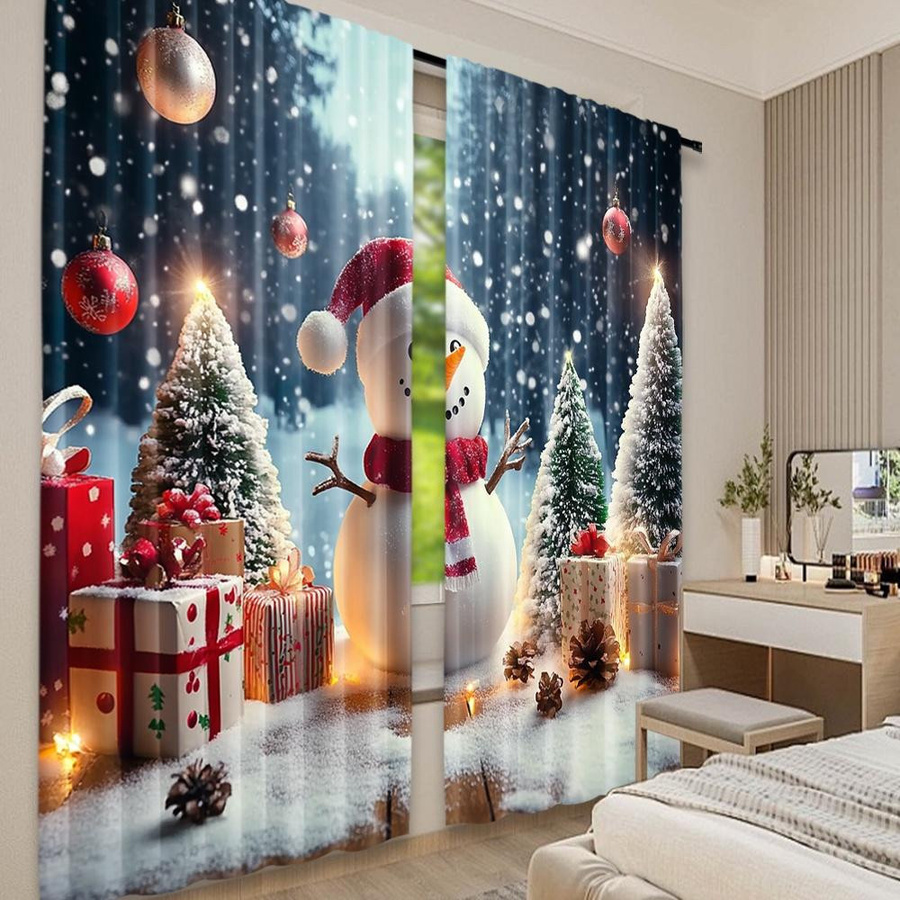 Set aus 2 weihnachtlichen Vorhängen mit Schneemann-Motiv von Tonnika Chen aus Polyester, Breite: 100 cm, Höhe: 70 cm - Bild 4
