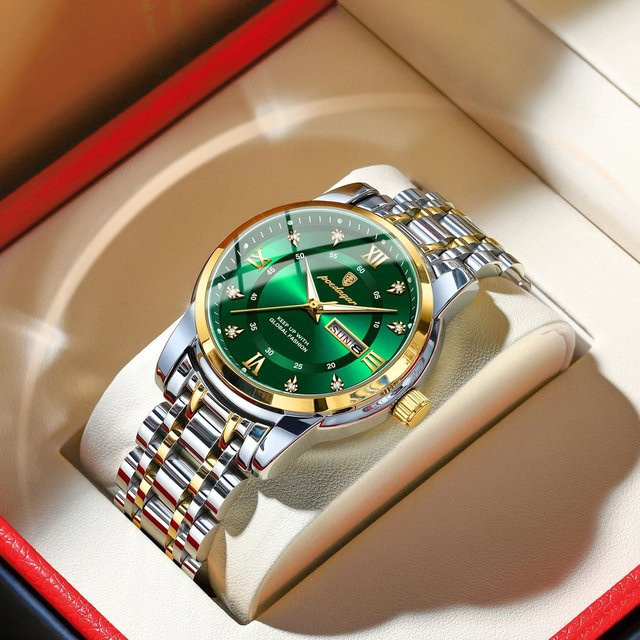 POEDAGAR Armbanduhr Edelstahl, Quarz, Silber, Grün, Herren - Bild 1