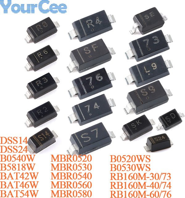 50 Stück Schottky-Diodenchips MBR0580 MBR0560 MBR0540 MBR0530 MBR0520 B0540W SOD-123 B0530WS B0520WS SOD-323 in Schwarz - Bild 1