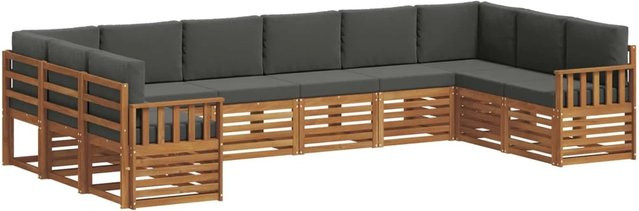 vidaXL Sofagarnitur 10-teilig aus Massivholz Akazie in Natur und Anthrazit mit Polsterung und Kissen - Bild 1