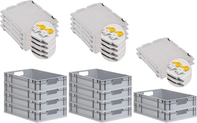 PROREGAL Spar Set 10x Eurobox Nextgen Economy mit Scharnierdeckel und gelben Schiebeschnappverschlüssen, Grau/Gelb, H x B x T: 12 x 40 x 60 cm, 23 Liter - Bild 1