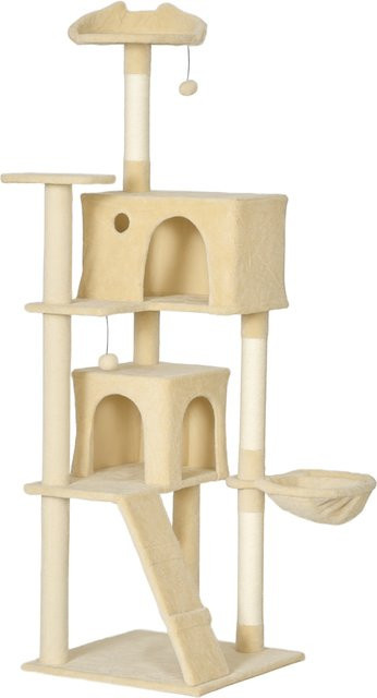 PawHut Kratzbaum für Katzen in Beige mit 2 Höhlen, Hängematte, Leiter und Spielbällen, Höhe: 180 cm - Bild 1