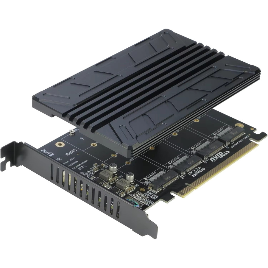 RIITOP 4-Port NVMe PCIe-Adapter zur Erweiterung von M.2 SSDs (2280/2260/2242/2230) mit Kühlkörper, Farbe: Schwarz - Bild 2